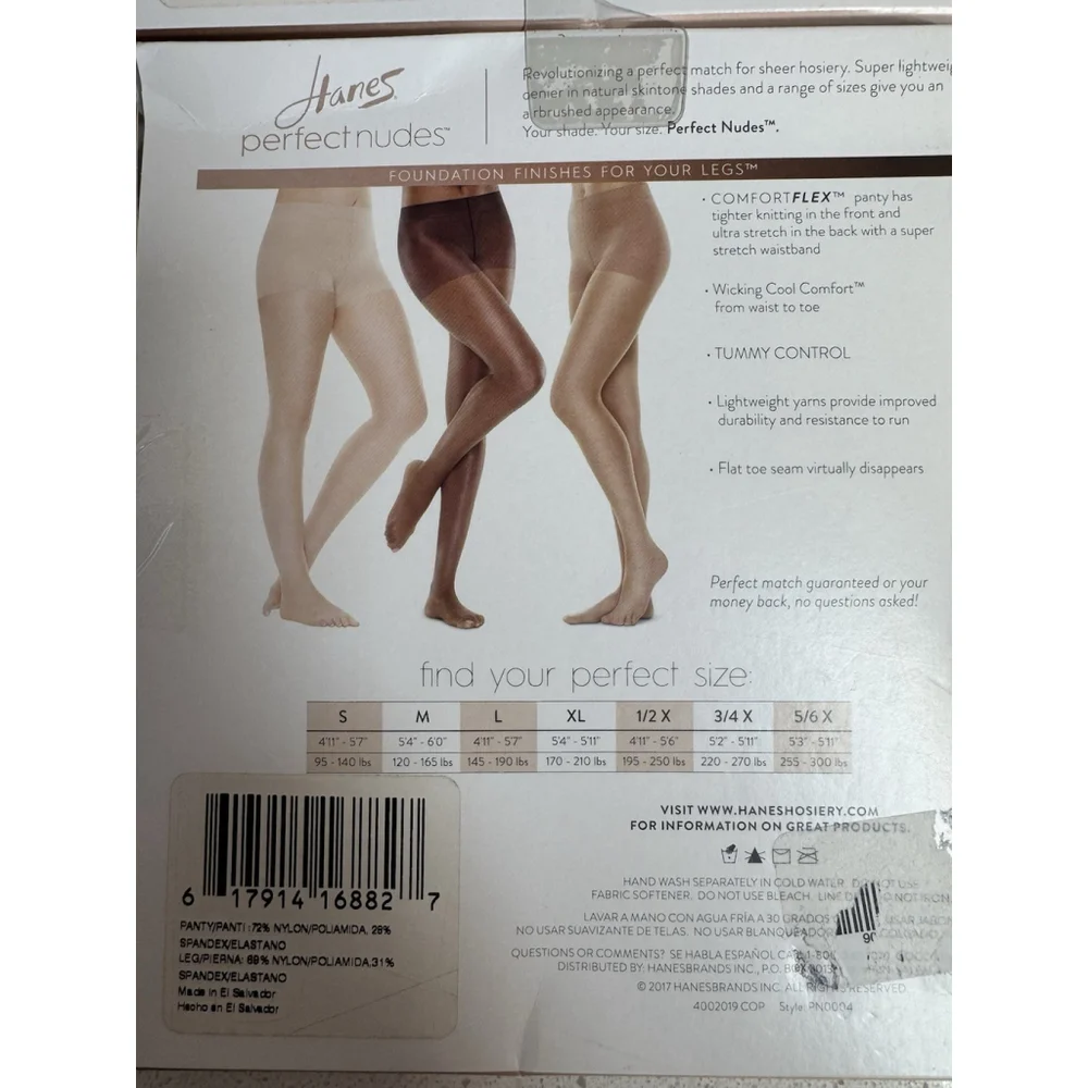 Hanes Perfect Nudes Pantyhose Tummy Control Comfort Black 2 Pack Size L